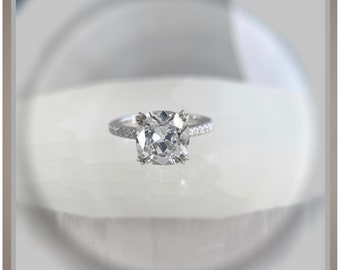 3.55 Ct Antique Cushion / Old Mine Cut Diamond Vintage Style Solitaire Engagement Ring *** By Chelsea Leigh and Company