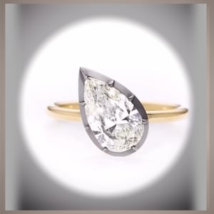 New *** 3 Ct  Brilliant Cut Tilted Pear Diamond Button Back Solitaire Engagement Ring VS1 *** By Chelsea Leigh and Company