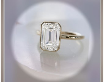 3.00 Ct Emerald Cut Diamond Bezel Set Solitaire Engagement Ring VS1 F  *IGI Certified  *** By Chelsea Leigh and Company