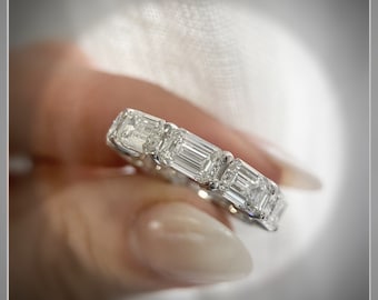 10 Carat East West Emerald Cut Diamond Eternity Band In Gold in 18K White Gold  *** By Chelsea Leigh and Company