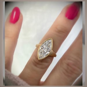 3.00 Ct  Marquise Cut Diamond Bezel Set Solitaire Engagement Ring VS1 E  *IGI Certified  *** By Chelsea Leigh and Company