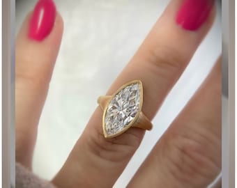 On SALE *** 3.00 Ct  Marquise Cut Diamond Bezel Set Solitaire Engagement Ring   *IGI Certified  *** By Chelsea Leigh and Company
