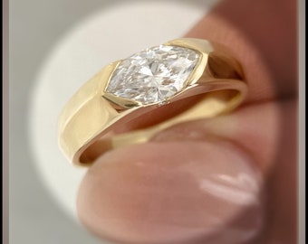 1.00 Ct Marquise Cut Diamond East West Bezel Set Solitaire Engagement Ring   *IGI Certified  *** By Chelsea Leigh and Company