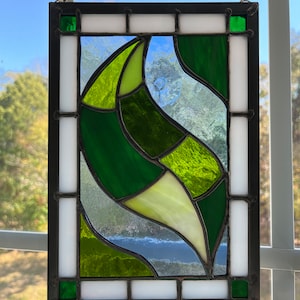 Abstract Leaf Stained Glass Panel