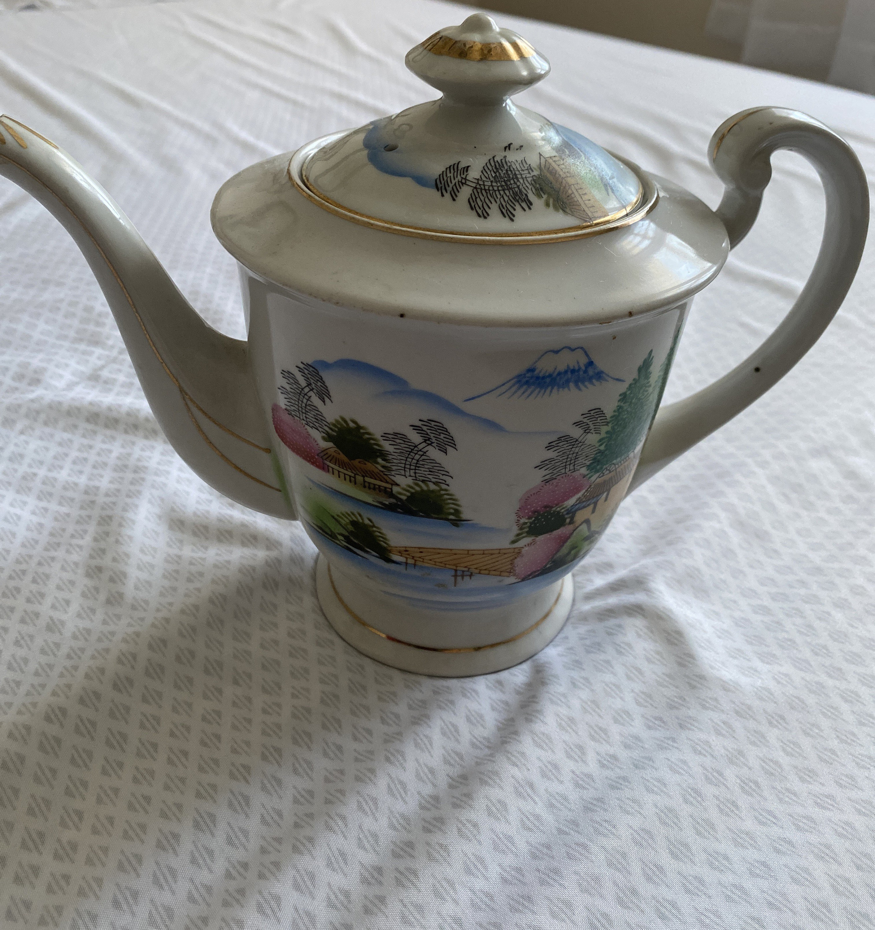 Vintage Kutani China Tea Pot Made in Japan Mt. Fuji