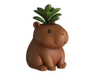 Schattige Capybara-plantenpot met vetplantenhouder, schattige dierendecoratie voor op het bureau en in huis, klein cadeau voor binnen, bruine Capybara-pot