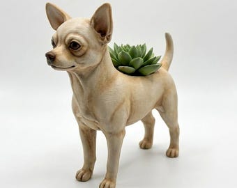 Chihuahua Dog Planter Sculpture with Succulent Holder, 3D Printed PLA Decorative Pot for Desk, Shelf, Home Decor and Gifts