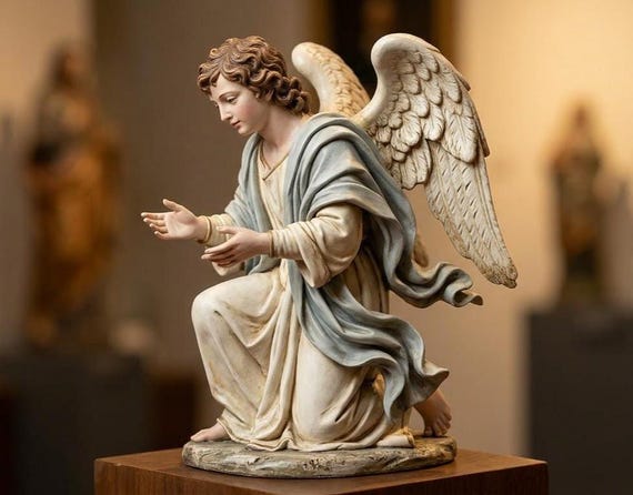 Kneeling Angel Figurine Hand Painted Polychrome Religious Collectible 3D Printed FDM Catholic Devotional Decor Custom Sizes Made to Order