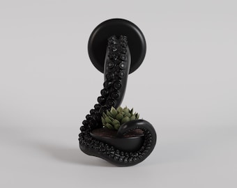 Tentacle Wall Hook with Pot - Octopus Arm Design - 3D Printed Nautical Home Decor - PLA Material - Unique Storage Solution
