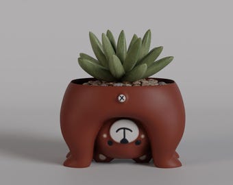3D Printed Bear Planter - Cute Animal Succulent Pot for Home & Office Decor