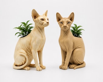 Set di vasi per piante a forma di gatto Sphynx, scultura decorativa dipinta a mano, vaso per piante grasse stampato in FDM, regalo moderno per amanti dei gatti, decorazione per la casa.