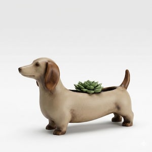 Bloempot in de vorm van een teckel, decoratief beeldje, schattige moderne bureau-organizer, houder voor vetplanten, cadeau voor thuis of op kantoor, dierendecoratie