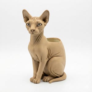 Sphynx Cat Sculptural Organizer and Planter Modern Desk Decor Minimal Animal Statue Storage Holder Home Office Accent Gift