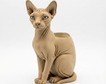 Sphynx Cat Sculptural Organizer and Planter Modern Desk Decor Minimal Animal Statue Storage Holder Home Office Accent Gift