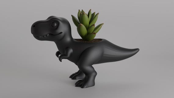 Adorable T-Rex Shaped Dinosaur Planter or Desk Organizer – 3D Printed in PLA, Matte Finish