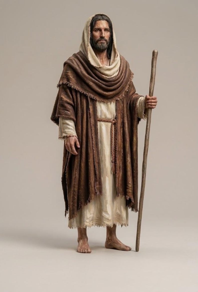Biblical Historical Jesus Figurine Standing Shepherd Staff Humble Linen ...