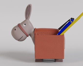 Cute 3D Printed Donkey Desk Organizer | Fun PLA Pen Holder with Saddlebag Compartments - Adorable Office Decor & Unique Gift