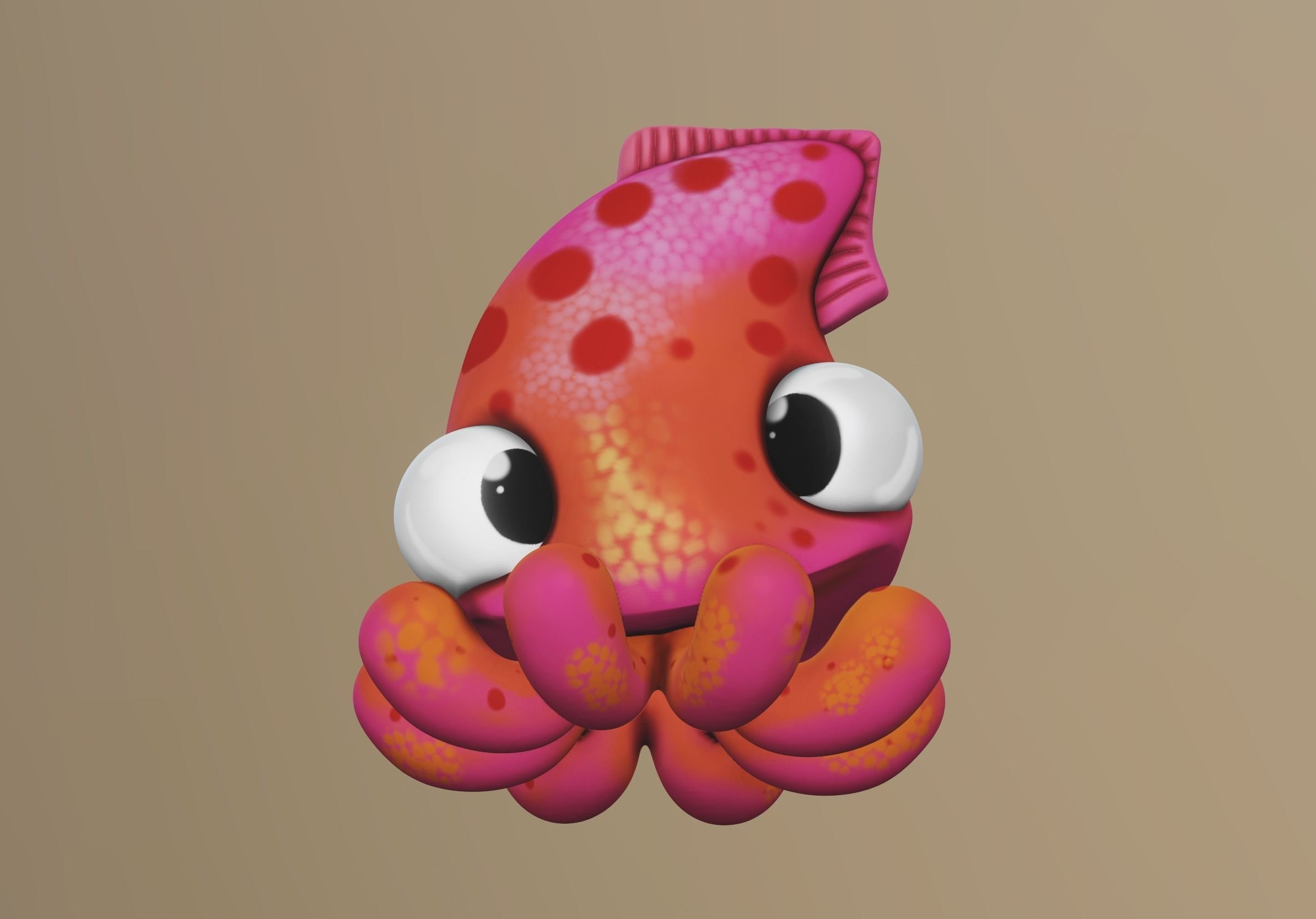 Adorable Cartoon Squid Character 3D Model | Cute Red Octopus Style ...