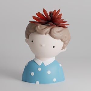 Adorable buste de jardinière pour enfants avec design de dessus de fleur, STL numérique pour un décor de bureau mignon ou un affichage succulent