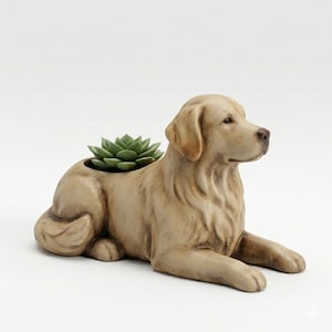 Golden Retriever Dog Planter 3D Printed Plastic Decorative Indoor Planter for Plants, Desk Decor, Modern Home Accent