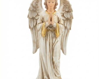 Praying Angel Figurine for Nativity Scene Decorative Guardian Angel Statue Made in PLA White and Gold Religious Christmas Décor