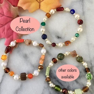 Pearl bracelets, fall bracelets, autumn bracelets, autumn jewelry, pearl jewelry, stretchy bracelet, stacking bracelets