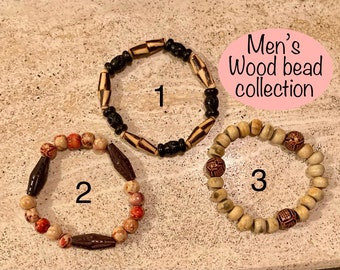 Pulsera de cuentas de madera para hombre, pulsera para hombre, joyería para hombre, pulsera de madera, pulsera unisex de madera