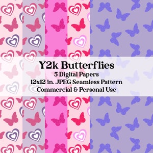 Y2K Glitter Butterflies Digital Paper Pack, Y2K Seamless Pattern, Pink Butterfly Seamless Pattern, Digital Paper, Commercial Use