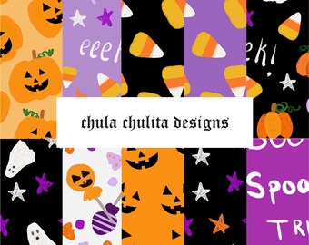 Halloween Seamless JPEG File Pack, Geist nahtlos, Candy Corn nahtlos, Spooky nahtlos, Jack O Lantern nahtlos, Digitales Papier