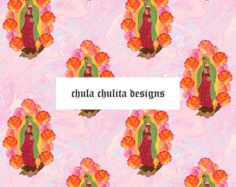 Virgen de Guadalupe Seamless JPEG File, Floral Seamless, Religious Mexican Seamless, Hispanic Seamless, Digital Paper, Commercial Use