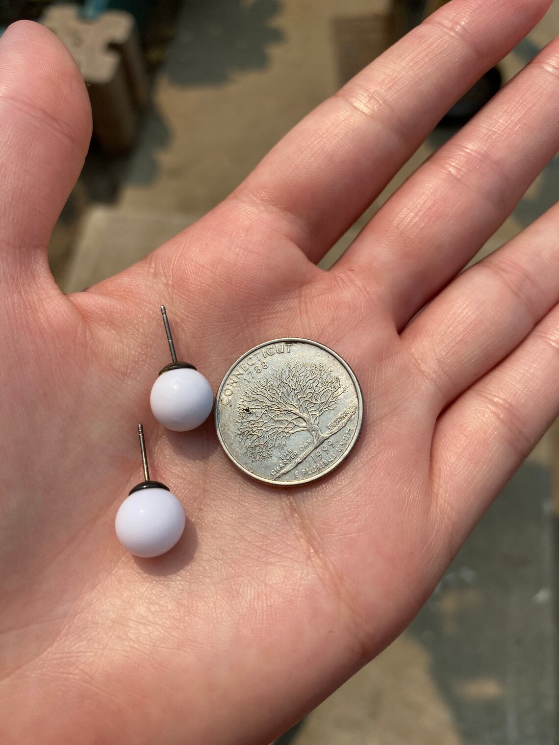 Vintage white stud earrings plastic backing Etsy
