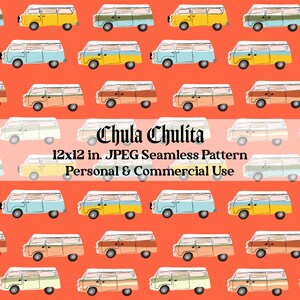 Camper Van Seamless JPEG File, Camping Scrapbook Pages, Road Trip Seamless, Summer Vacation Seamless, Fabric Design, Commercial Use