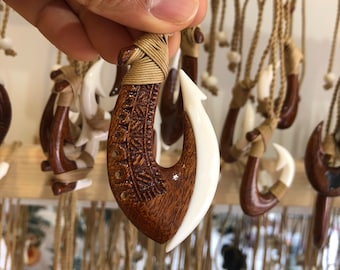 Hawaiian Koa wood fish hook necklace