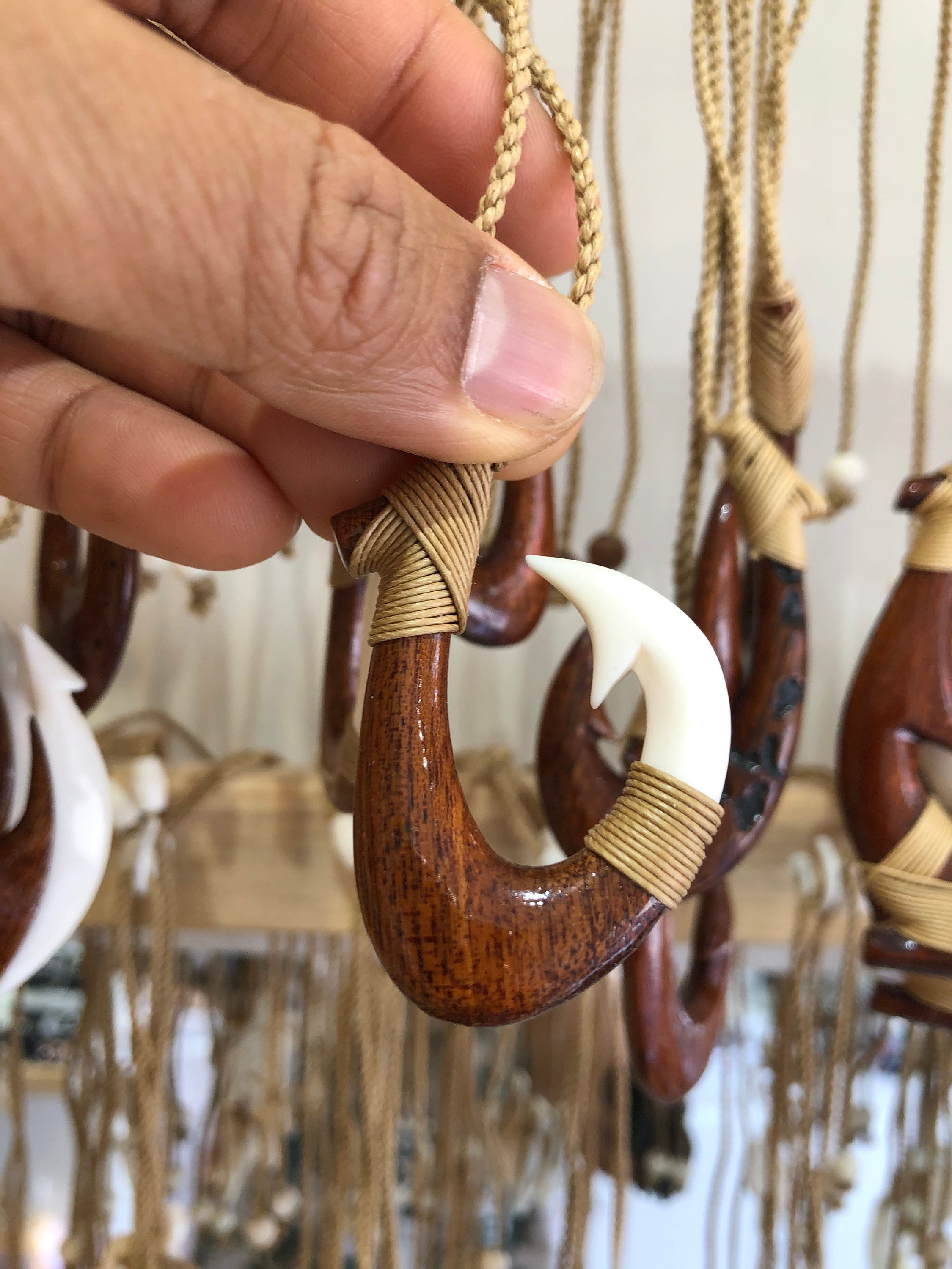 Adjustable Hawaiian Fish Hook Koa Wood Necklace -  Canada