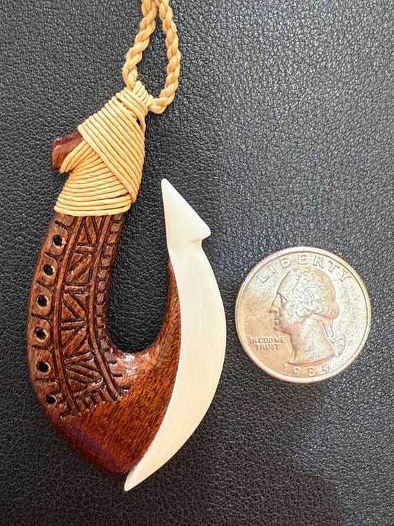 Collana Ciondolo Gioielli Hawaii Intagliati A Mano Legno Koa - Foto 4