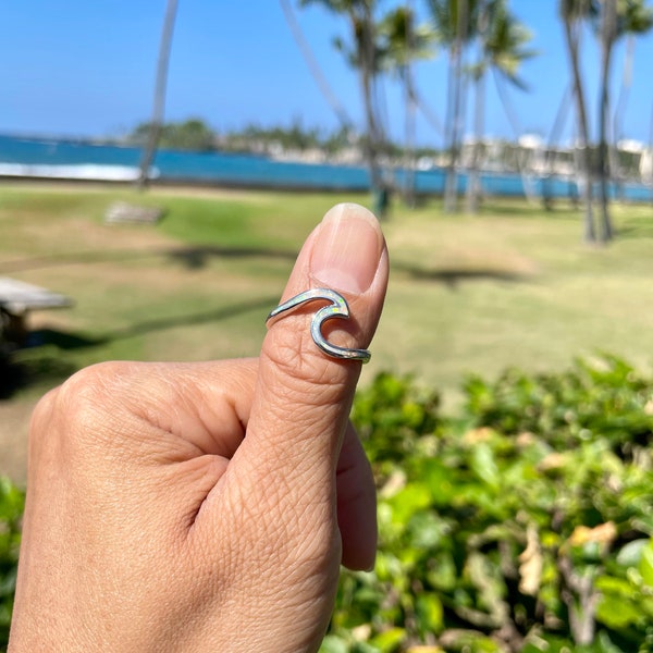 Hawaiian, white opal wave ring Sterling silver