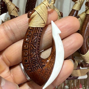 Traditional Hawaiian Koa wood fish hook necklace