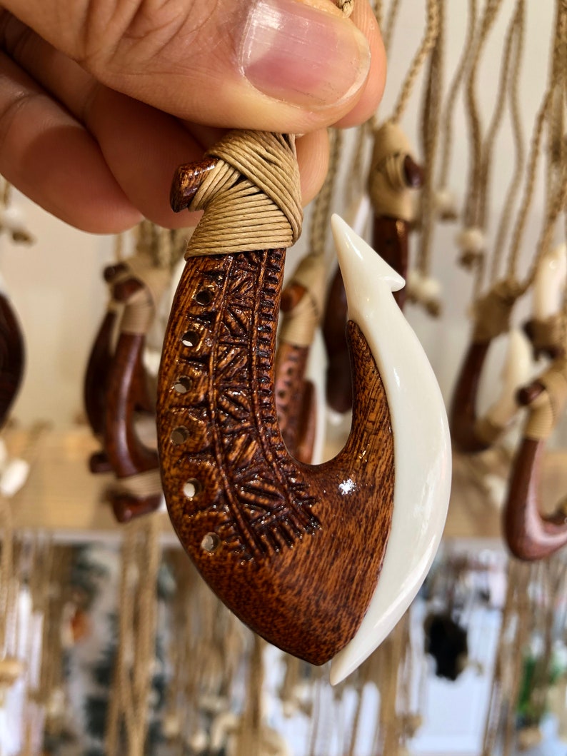 Hawaiian Koa Wood Fish Hook Necklace Etsy