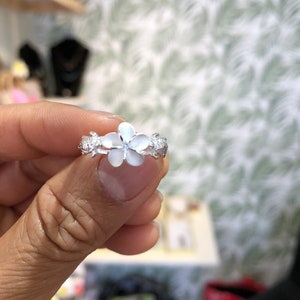 Hawaiian plumeria flower sterling silver ring