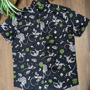 Dinosaur Fossil Button-up Shirt, Casual Top