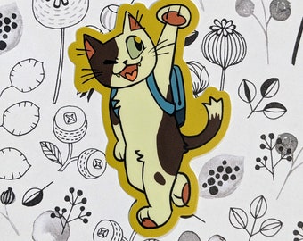 Sticker chat aventureux avec sac à dos