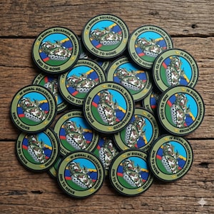 May include: A collection of circular patches with a military theme. Each patch features a tank illustration, the text "IV SIGNAL SQUADRON MECHANIZED", and "2ND TO NONE" in a circular design with blue, green, and yellow accents.