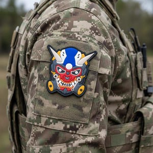 3D Pvc Rubber Patch Roboter Oni Maske Kunst futuristisches Abzeichen für Tasche Jacke