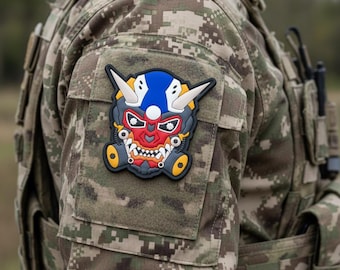 3D Pvc Rubber Patch Robot Oni Mask Art Futuristic Badge for Bag Jacket
