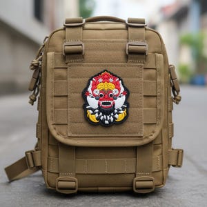 Cyber Oni Demon Mask Full Face Cover Multicolor Balinese Patches For Tactical Sling Bag