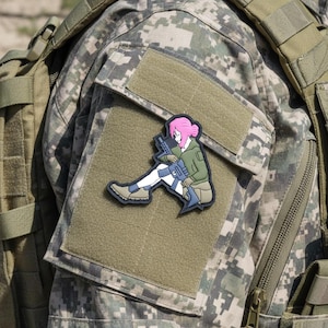 Tactical Morale Patch Pink Hair Girl 3D Anime Military Patches  for Bag and Jacket