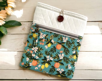 Padded Book Sleeve "Citrus Floral" Kindle Sleeve, Quilted Book Sleeve,  E-reader Case, Gifts For Readerss, Bullet Journal