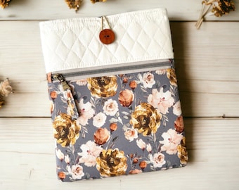 Padded Book Sleeve "Leona Floral" Kindle Sleeve, Quilted Book Sleeve, Planner Pouch, E-reader Case, Gifts For Readers, Gift For Readers