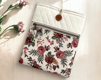 Padded Book Sleeve "Edith Floral" Kindle Sleeve, Quilted Book Sleeve, Planner Pouch, E-reader Case, Gifts For Readerss, Bullet Journal