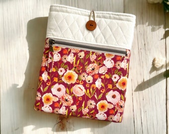 Padded Book Sleeve "Meredith Floral" Kindle Sleeve, Quilted Book Sleeve, Planner Pouch, E-reader Case, Gifts For Readers